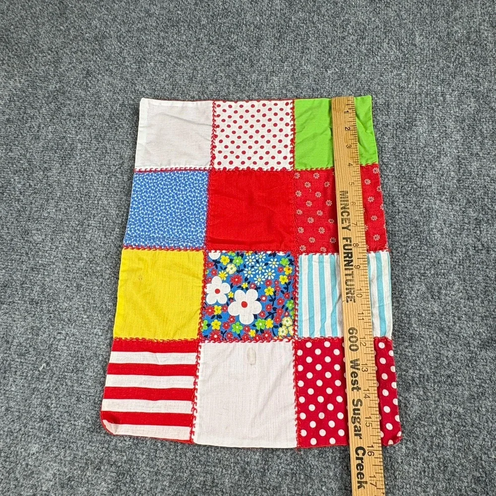 Vintage 70s Boho Handmade Patchwork Doll‎ Quilt Red Floral 12x16 Hippie Placemat